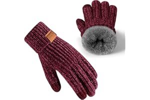 UCQKLI Handschuhe Damen Winter Chenille, Thermo Handschuhe Damen Touchscreen Kaltes Wetter Fleece Gefüttert Finger mit Elastischem Strickbündchen