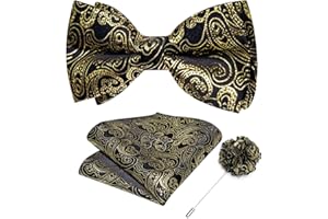 DiBanGu Silk Bow Tie for Men with Pocket Square Lapel Pin Cufflinks Self Tied Bowtie Set