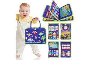 Lanjue Busy Board Sensory Toys for Babies, 22 in 1 Toddlers Activity Educational Learning Fine Motor Skills Preschool Montessori Toddler Travel 1+ Year Old Girls Boys (Dinosaur), Medium (LM-0756)