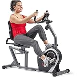 Sunny Health and Fitness Cyclette reclinabile magnetica per bicicletta, capacità 136 kg, seduta facile regolabile, monitor, m