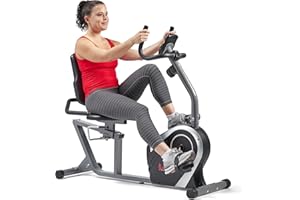 SUNNY HEALTH & FITNESS Sunny Health and Fitness Cyclette reclinabile magnetica per bicicletta, capacità 136 kg, seduta facile regolabile, monitor, monitoraggio della frequenza cardiaca - SF-RB4616