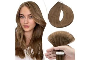 Elailite Tape in Hair Extensions Human Hair Real Human Hair 10 Pcs Invisible Thin Type - Seamless Skin Weft Remy Hair Extension (#6 Light Brown, 12 Inch-10g)