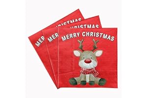 ZHONGSHENG 20 PCS Christmas Napkins - Reindeer Design, Holiday & Winter Cocktail & Dinner Napkins