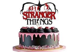 SYKYCTCY 1 Stück Stranger Things Tortendeko, Glitzer Halloween Kuchen Deko TV-Programm Stranger inspiriert Cake Topper for Happy Halloween Thema Party Baby-Dusche Kinder Geburtstag Party Kuchen Dekorationen
