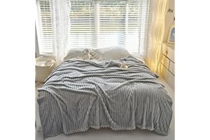 QOFLY Przytulny koc flanelowy na sofę, szary, 200 x 230 cm, opakowanie na prezent, wysokiej jakości, puszysty koc polarowy jako koc dzienny, narzuta lub narzuta na sofę