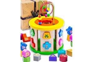 Jaques of London Wooden Activity Cube for 1 Year Old | Wooden Shape Sorter with Bead Maze | Montessori Educational Toys for 1 Year olds | Since 1795