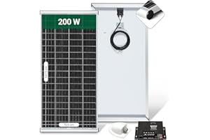 DIRECT IMPORTER MOSCATELLI Pannello Solare 200W Monocristallino PERC Kit per Camper con Profilo integrato in Alluminio per fissaggio al tetto - Regolatore MPPT BLUETOOTH 25A e Accessori