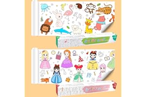 ANDIMEI Rotolo da Colorare per Bambini - Due Pezzi 300 x 38 cm Appiccicoso Rotolo Carta Disegno Bambini con Animale e Principessa, Gigante Rotolo di Carta da Disegno per Ragazzi Ragazze Colori Regali