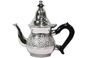 MARRAKESCH ORIENT & MEDITERRAN INTERIOR Théière marocaine en laiton Eldina argenté 0,2l avec filtre | cafetière orientale avec couvercle et poignée en plastique | Décoration de Salon de Maison en Design indien marocain