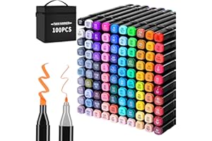 Tongfushop 100 Colored Marker Set, Paint Pens, Colouring Pens for Adults, Dual Tip Artist Pens for Drawing, Sketching, Anime and Manga with Carrying Case and Storage Base