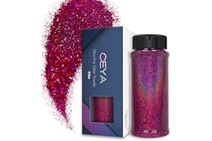 Ceya Poudre de paillettes ultra fines 100 g laser rose foncé holographique 0,2 mm pour slime, résine époxy, artisanat, bijoux, nail art, festival, maquillage, scrapbooking, peinture, cartes de mariage