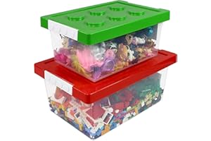Bins & Things Toy Organizer and Storage/Toy Chest - Set of 2 Large and Small Brick Shaped Kids Storage Boxes, Storage Boxes for Lego, Building Block, Barbie Dolls, Hot-Wheel, Beyblades - Toy Box
