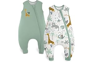 Yoofoss Paquete de 2 Saco de Dormir para Bebé con Pies de Verano 1.5 TOG Algodón Manta Envolvente para Dormir Cremalleras de 2 súper transpirable 80 cm para Niñas Niños 18-36 Meses