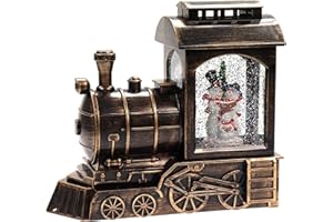 ELLUG winterliche Lokomotive als Spieluhr mit Schneemännern, Licht & Glitzerantrieb, H.: 21,5cm (9200080)
