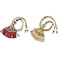 Beadsnfashion 2 pcs Adjustable Necklace Back Rope Dori with Latkan Maroon and Golden for Jewellery Making