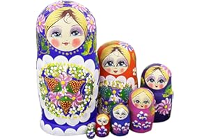 Winterworm - Lot de 7 Poupées Russes Nesting Dolls Matryoshka en bois avec motifs baies et fleurs