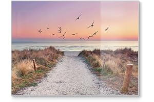 DEQORI Planche à découper en verre | Grande taille 40 x 30 cm | Motif « Strandaufgang zur Baltique » | Planche à découper design pour cuisine | Planche à petit-déjeuner antibactérienne & antidérapante