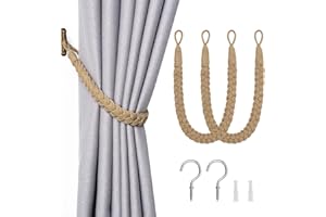 Pretty Jolly Confezione da 2 fermatende in corda di cotone naturale, eleganti e decorativi, in corda intrecciata a mano, con gancio in metallo, per casa e ufficio (cachi)