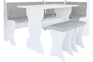 ‎MIRJAN24 Mirjan24 Eckbankgruppe Thomas, Eckbank Gruppe besteht aus Kücheneckbank, Tisch, 2X Hocker, Esszimmer Sitzbank (Weiß + Alfa 13)