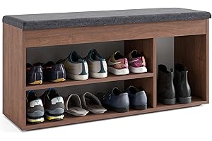 ‎KOMTO KOMTO Schuhbank mit Sitzfläche - Schuhregal Bank mit Stauraum Nussbaum 100 x 48 x 32 cm Schuhschrank mit Sitzbank Flur Bank Garderobenbank Sofia