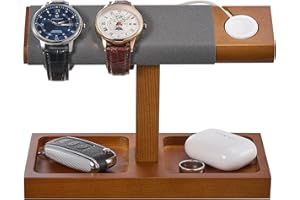 ProCase Support Montre Bois, Présentoir Montre, avec Un Emplacement de Chargement, Porte Bracelet -1 Niveau, Marron