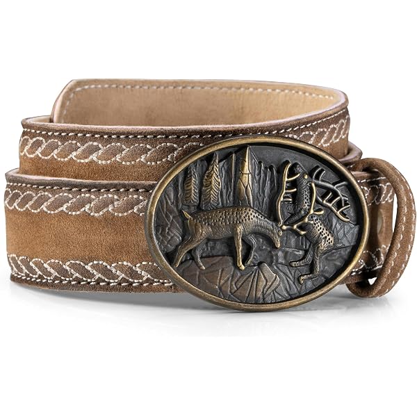 Schöneberger Trachten Cintura Uomo Pelle Armin Con Scomparto Segreto - Fibbia Cervo - Portafoglio Nascosto - 4 Cm