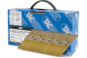 Tacwise 1811 Chiodi Inclinati a 34° 3,1/90 mm, Zincati Extra con Testa a ‘D’, Gambo Anellato, Fascicolati con Carta, Confezione da 800