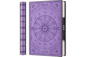 HWXBEN Diario A5 con lucchetto a combinazione e piatto a 180°, in morbida pelle PU con disegno zodiacale in rilievo, ideale per adulti, donne, uomini e adolescenti, per una maggiore privacy, lavanda