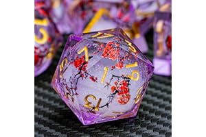 ARUOHHA DND Resin Dice Plum Blossom Liquid Core Golden Purple Sharp Edge Polyhedral Dice Set with Gift Box, Compatible with Dungeons Dragons Role Playing Game D and D Dice Set D20 D12 D10 D6