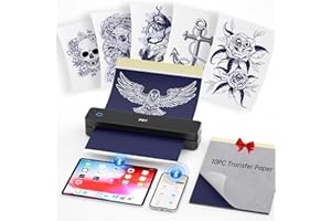 Tattoo Stencil Printer - PRT MT660 Wireless Thermal Printer with 10pcs Transfer Paper | Phone/Tablet/PC Compatible | Tattoo Supplies for Artists & Beginners | Classic Black