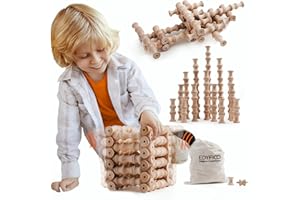 Edyfico TZJ102, Building Blocks for 2 year olds, 120 PCS Wooden Blocks Montessori Toddler Toys, STEM Toy for 3 4 5 Year Old Boy Girls, Educational Toy for Preschool with Interactive Cards &Storage Bag