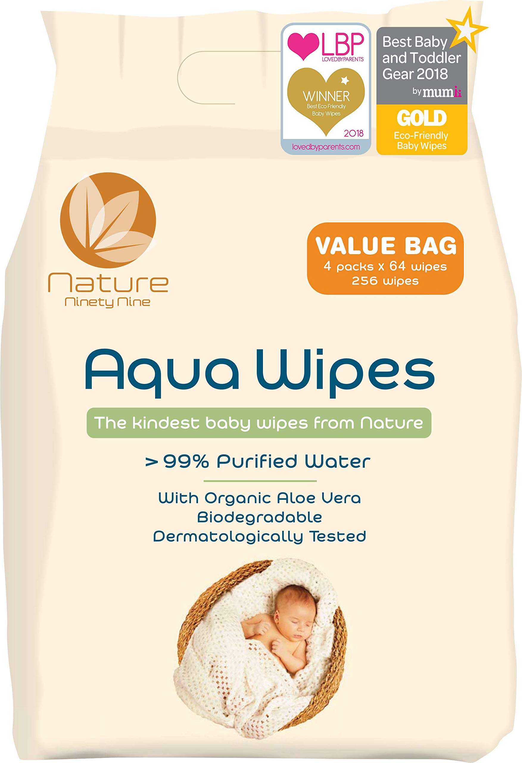 Aqua Wipes Lingettes pour bébés, Nouveauné, (sac de 4×64 lingettes