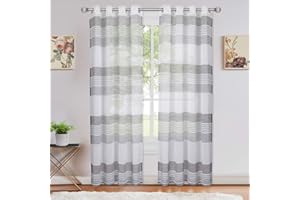 LinTimes Sheer Vorhang Gardinenschal Streifen Voile Vorhänge mit Ösen halb Transparent Fenster Gardine für Wohnzimmer Schlafzimmer.2er Set,132 * 160cm,Grau