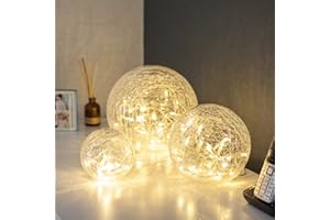 Lights4fun Conjunto de 3 Orbes de Cristal Craquelado con Luces LED de Luz Blanca Cálida a Bateríás