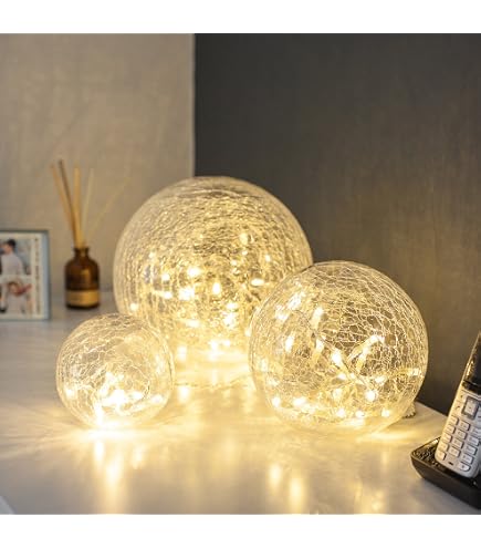 Lights4fun Campana Di Vetro Con Luci LED A Pile - Altezza 19cm, Base In Bambù, 20 Micro LED Bianco Caldo Su Cavo Di Rame, Decorazione Fai Da Te - 2