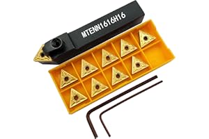 ASZLBYM 5/8" Herramienta de torneado de 16mm MTENN1616H16 Barra de mandrinado par herramientas de torneado de torneado exterior con 10PCS TNMG160404-MA/TNMG331-MA Insertos indexables de carburo