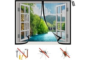 KSITH Zanzariera Magnetica Finestra, Prevenire Zanzare E Insetti Chiusura Automatica Magneti Rete Antizanzare, Facile Montaggio, for Porte/Finestra-Black|| 41x66inch(105x170cm)