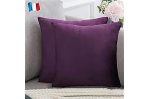 Douceur De Plumes Lot de 2 Housse de Coussin Aubergine Violet Velours 45x45 cm Uni, Taie d'oreiller Carré Doux et Moderne pour Salon Scandinave Pourpre, Canapé (2 Aubergine)