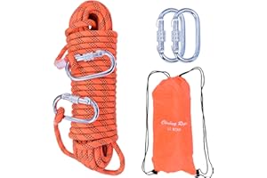 LZ.MZXU Corde d'escalade 10mm 20M Corde de Sécurité Extérieure Corde de Sauvetage Corde d'évacuation avec 2 Mousquetons pour Escalade Sauvetage Lutte Contre Les Incendies Camping(Orange)