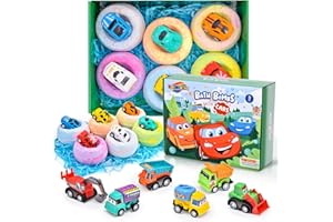 Tacobear 6pcs Bombe de Bain Enfant avec Surprise 12pcs Petite Voiture Jouet, Bombes de Bain Coffret Naturelles Effervescentes SPA Boule de Bain Moussant Noël Anniversaire Cadeau pour Garçon