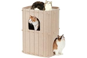 FUKUMARU Cueva Estable de Fieltro para Gatos, Cama de 3 Capas, para Dormir, Jugar y Esconderse, Beige, 45 x 37 x 60 cm, Grande