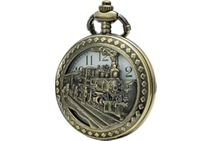 SEWOR Bronze Coque Japon Mouvement à Quartz Montre de Poche avec Double chaîne (métal et Cuir)