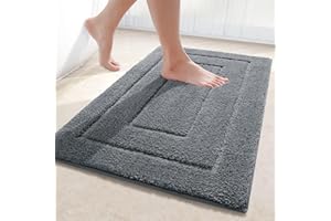 ‎HOMAXY Homaxy Mikrofaser Badezimmerteppich rutschfest Waschbar Badematte Weiche Badteppich Wasserabsorbierend Badvorleger für Badezimmer - 60x90cm,Dunkelgrau