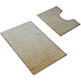 Paradise Products Greek Key Pattern Bath Mats 2 Piece Sets Non Slip Bathroom Mat, Soft Washable Rug Quick Dry Water Absorbent Bathroom Shower Mat & Pedestal Set (Mocca)