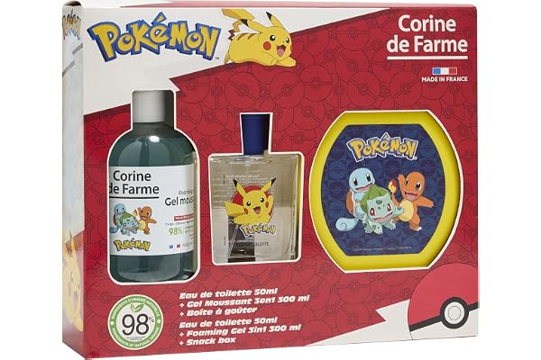 Corine de Farme Coffret Enfant Pokémon EDT50 + Gel Moussant 3en1 | Coffret Enfant - Fraise - Idée Cadeau Fille - Eau De Toilette & Bain Moussant