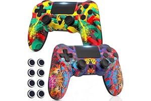 Lapezei Wireless Controller für Ps 4 Dual Vibration Kabellose Gamepad mit Turbo und 3.5mm Audio Jack/LED/Blitzbeleuchtung/Touch Pad/Joystick caps für P-s4/Pro/Slim/Pc