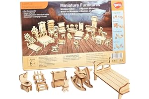 BOHS 34 sztuki mebli do domku dla lalek, zestaw do majsterkowania – drewniane puzzle 3D – miniaturowe modele, akcesoria do domku dla lalek – od 6 lat