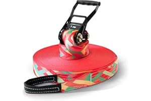 Kit slackline Secoroco - Longueur de 15, 25 ou 35 m et largeur de 5 cm - Motif unique « zig zig » - Sac de transport ou de gym tendance et protection pour arbres et cliquet inclus