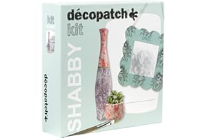 DECOPATCH Décopatch KIT024C - Un kit adulte comprenant un cadre, un cache pot et un vase en papier pulpé brun, 4 feuilles Décopatch, un pinceau et un pot de vernis colle, SHABBY