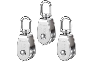 HARIENDNY Small Pulley Wheel, 3 Pack M15 Cable Pulley, 304 Stainless Steel Pulleyblock, Pulleys for Rope, Heavy Duty Pulleys, Crane Swivel Hook, Hanging Wire Towing Wheel for Pulleysystem Lifting Gym Equipment